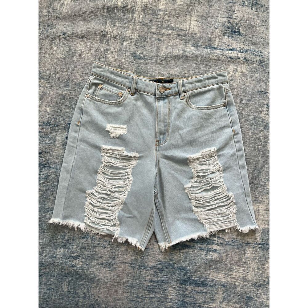 Indigo Rein Light Wash High Rise Distressed Denim Shorts Size 29 / Juniors 11
